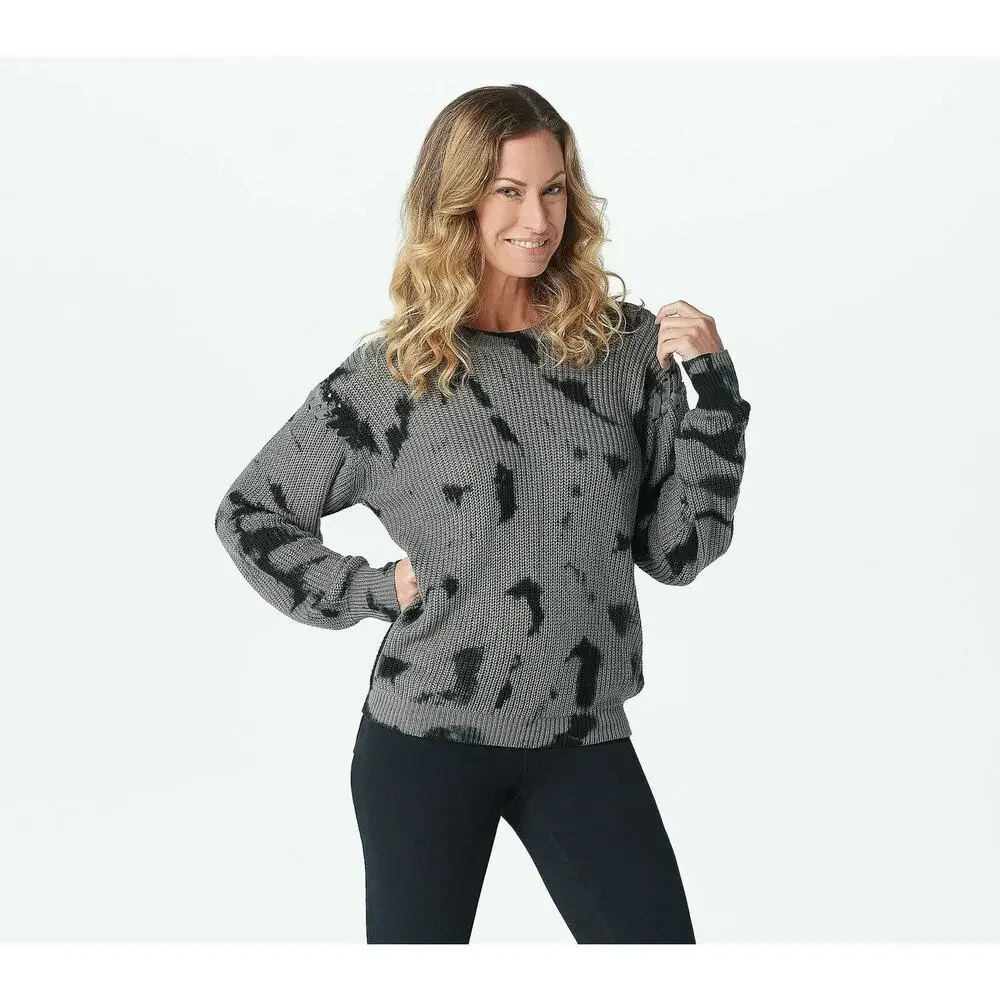 LISA RINNA COLLECTION NEW $65 Tie-Dye Pullover Sweater Smoke Medium - Picture 1 of 3